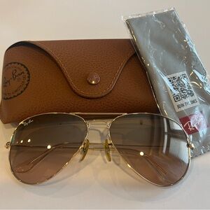 Ray-Ban Gold Frame Aviator Sunglasses with Brown Lenses